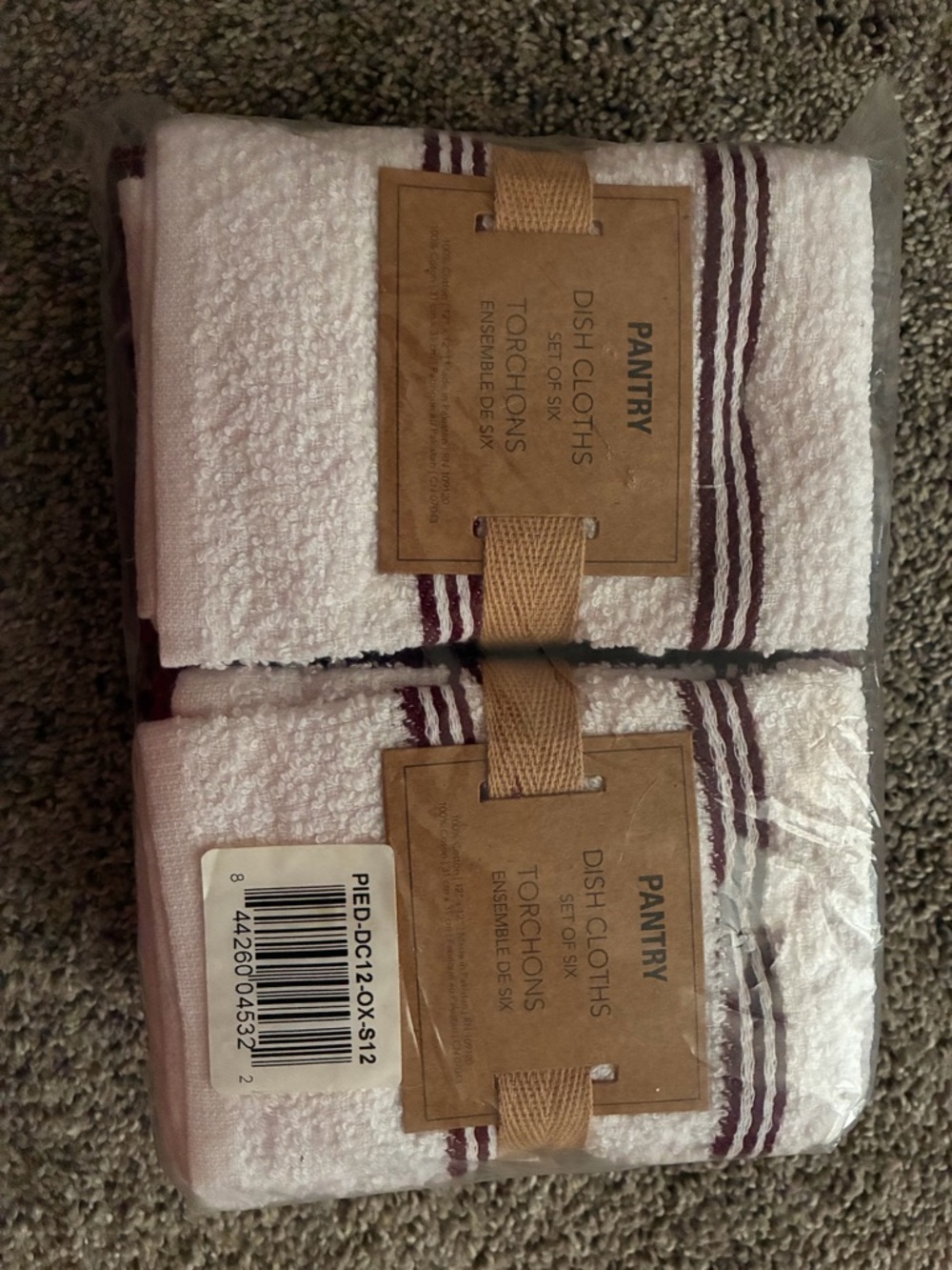 White and Burgundy Striped Dish Cloth Set - 6 Pack